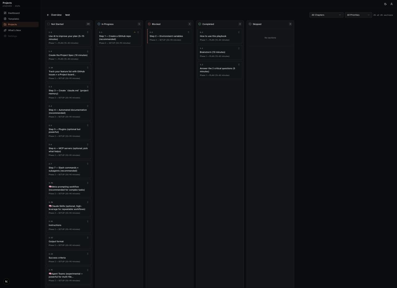 Kanban board for a playbook run with sections spread across status columns